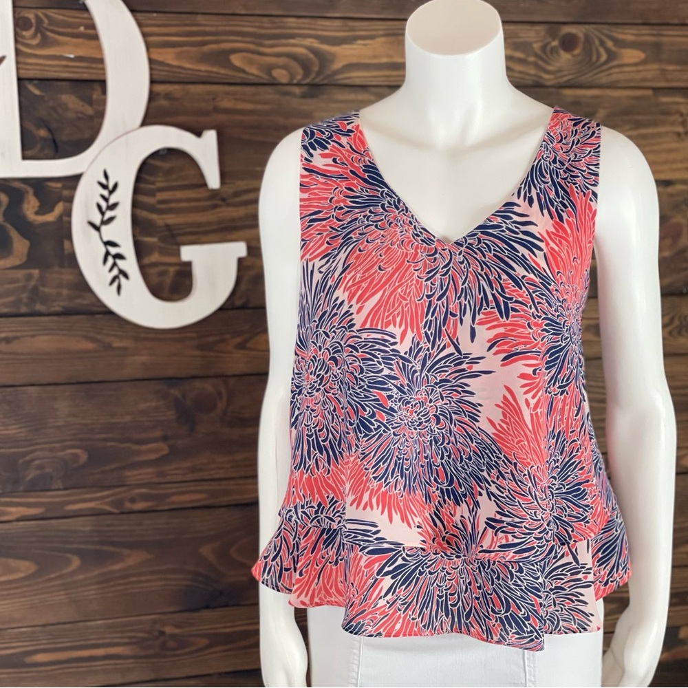 Liz Claiborne | Career Chrysanthemum‎ Flower Floral Tiered Sleeveless Blouse